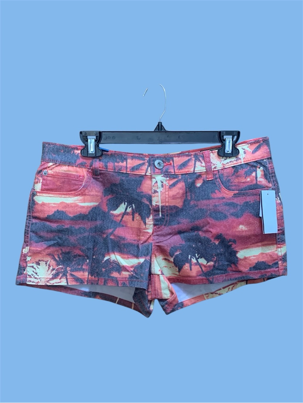 NWT Jeans by Buffalo Women's Tropical Sunset Palm Tree Print Jean Shorts W 12